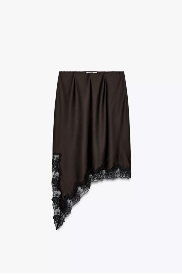 Pollera satinada con encaje Zara ZW Collection