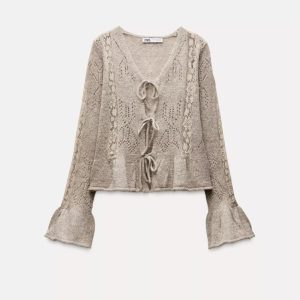 Chaqueta punto combinado encaje Zara