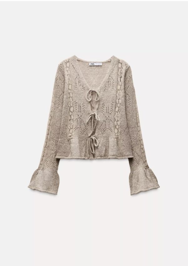 Chaqueta punto combinado encaje Zara