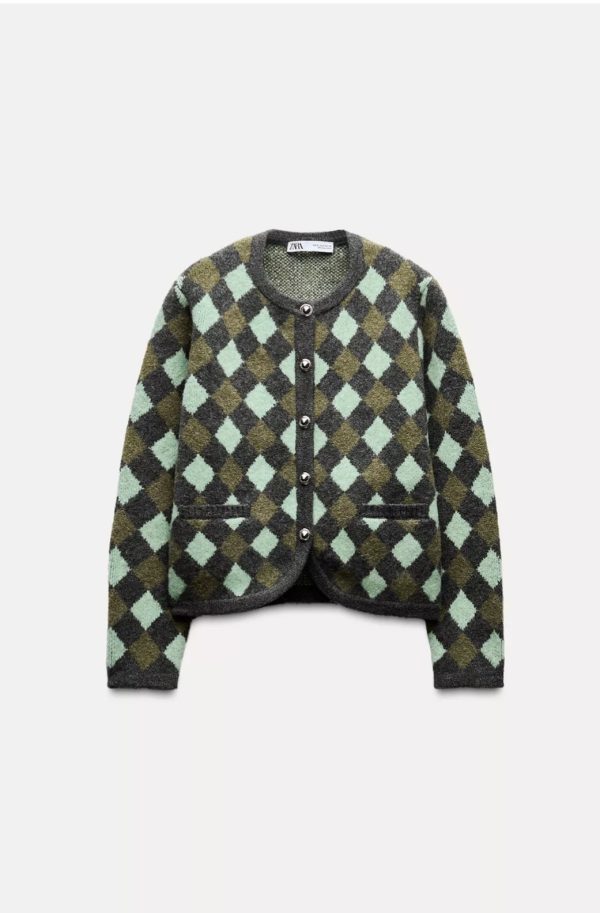 Chaqueta punto jacquard rombos Zara