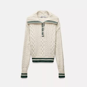 Jersey punto ochos con detalle verde Zara