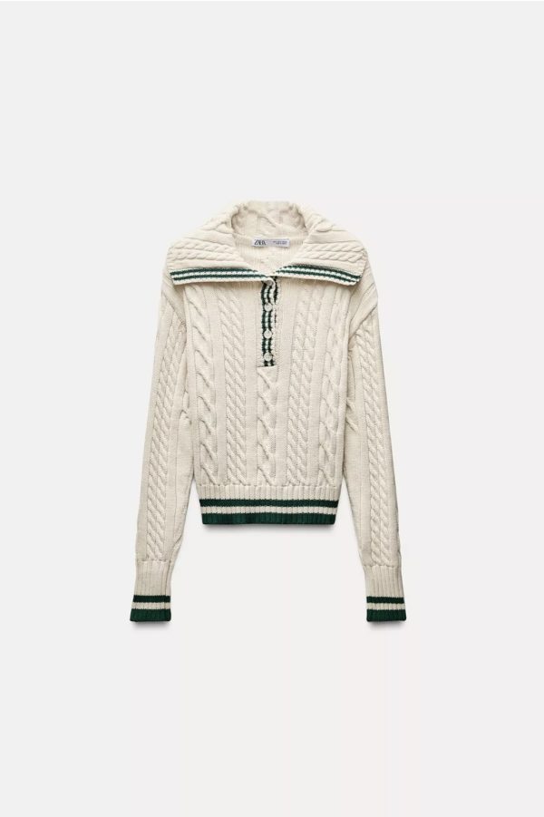 Jersey punto ochos con detalle verde Zara