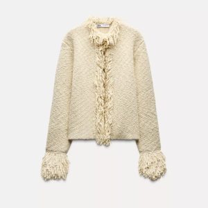 Chaqueta punto flecos Zara
